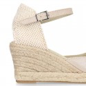 Classic METAL Suede leather wedge women sandals espadrille shoes.