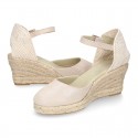 Classic METAL Suede leather wedge women sandals espadrille shoes.