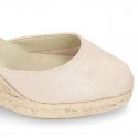 Classic METAL Suede leather wedge women sandals espadrille shoes.