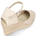 Classic METAL Suede leather wedge women sandals espadrille shoes.