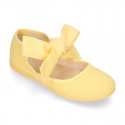 Girl Fashion colors LINEN canvas Mary Jane shoes with big ribbon closure.