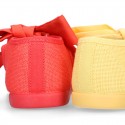 Girl Fashion colors LINEN canvas Mary Jane shoes with big ribbon closure.