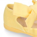 Girl Fashion colors LINEN canvas Mary Jane shoes with big ribbon closure.