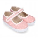 STARS print design cotton canvas Girl little Mary Janes with hook and loop strap closure.