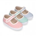 STARS print design cotton canvas Girl little Mary Janes with hook and loop strap closure.