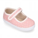 STARS print design cotton canvas Girl little Mary Janes with hook and loop strap closure.