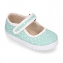 STARS print design cotton canvas Girl little Mary Janes with hook and loop strap closure.