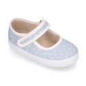 STARS print design cotton canvas Girl little Mary Janes with hook and loop strap closure.