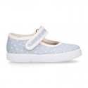 STARS print design cotton canvas Girl little Mary Janes with hook and loop strap closure.