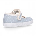 STARS print design cotton canvas Girl little Mary Janes with hook and loop strap closure.