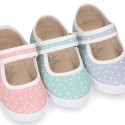 STARS print design cotton canvas Girl little Mary Janes with hook and loop strap closure.