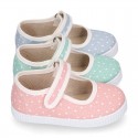 STARS print design cotton canvas Girl little Mary Janes with hook and loop strap closure.