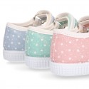 STARS print design cotton canvas Girl little Mary Janes with hook and loop strap closure.