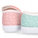 STARS print design cotton canvas Girl little Mary Janes with hook and loop strap closure.