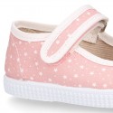 STARS print design cotton canvas Girl little Mary Janes with hook and loop strap closure.