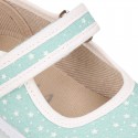 STARS print design cotton canvas Girl little Mary Janes with hook and loop strap closure.