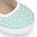 STARS print design cotton canvas Girl little Mary Janes with hook and loop strap closure.