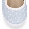 STARS print design cotton canvas Girl little Mary Janes with hook and loop strap closure.