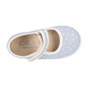 STARS print design cotton canvas Girl little Mary Janes with hook and loop strap closure.