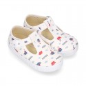 T-Strap Cotton canvas Bamba type shoes with BOATS design.