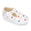 T-Strap Cotton canvas Bamba type shoes with BOATS design.