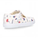 T-Strap Cotton canvas Bamba type shoes with BOATS design.