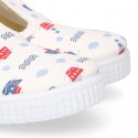 T-Strap Cotton canvas Bamba type shoes with BOATS design.
