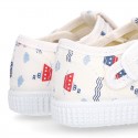 T-Strap Cotton canvas Bamba type shoes with BOATS design.