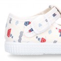 T-Strap Cotton canvas Bamba type shoes with BOATS design.