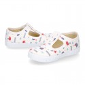 T-Strap Cotton canvas Bamba type shoes with BOATS design.