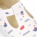 T-Strap Cotton canvas Bamba type shoes with BOATS design.