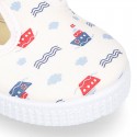 T-Strap Cotton canvas Bamba type shoes with BOATS design.