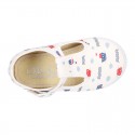 T-Strap Cotton canvas Bamba type shoes with BOATS design.