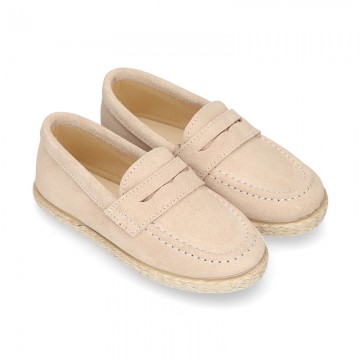 SUEDE LEATHER kids Moccasin shoes espadrille style.