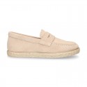 SUEDE LEATHER kids Moccasin shoes espadrille style.