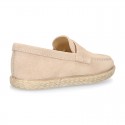 SUEDE LEATHER kids Moccasin shoes espadrille style.