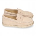 SUEDE LEATHER kids Moccasin shoes espadrille style.