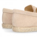 SUEDE LEATHER kids Moccasin shoes espadrille style.