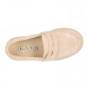 SUEDE LEATHER kids Moccasin shoes espadrille style.