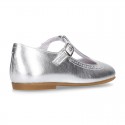 Girl T-Strap Mary Jane shoes in METAL leather with perforated design.