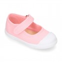 RECY Cotton canvas Girl Mary Jane shoes with toe cap.