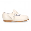 Classic PEARL Nappa leather little Mary Jane shoes with hook and loop strap and BOW.