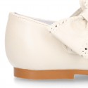 Classic PEARL Nappa leather little Mary Jane shoes with hook and loop strap and BOW.