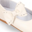 Classic PEARL Nappa leather little Mary Jane shoes with hook and loop strap and BOW.