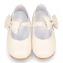 Classic PEARL Nappa leather little Mary Jane shoes with hook and loop strap and BOW.