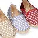 Stripes print Cotton canvas kids espadrille shoes.