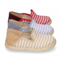 Stripes print Cotton canvas kids espadrille shoes.