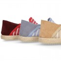 Stripes print Cotton canvas kids espadrille shoes.