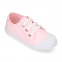 COTTON canvas Kids sneaker shoes with laces closure and toe cap.