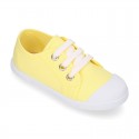 COTTON canvas Kids sneaker shoes with laces closure and toe cap.